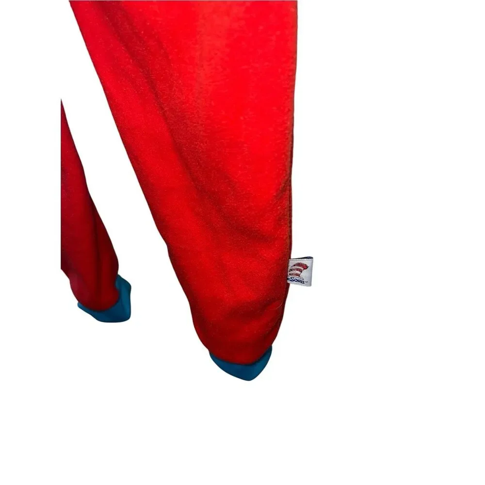 Dr. Seuss Thing 1 Kids Hooded Costume One Piece Plush Fleece Pajamas Red Blue